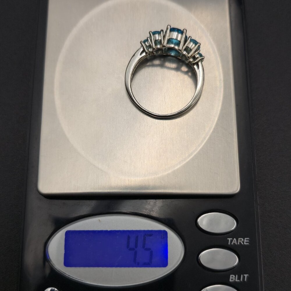 Size 12.75 Sterling Silver Multiple Blue Cubic Zirconia Gems Ring A6679 - Picture 9 of 9